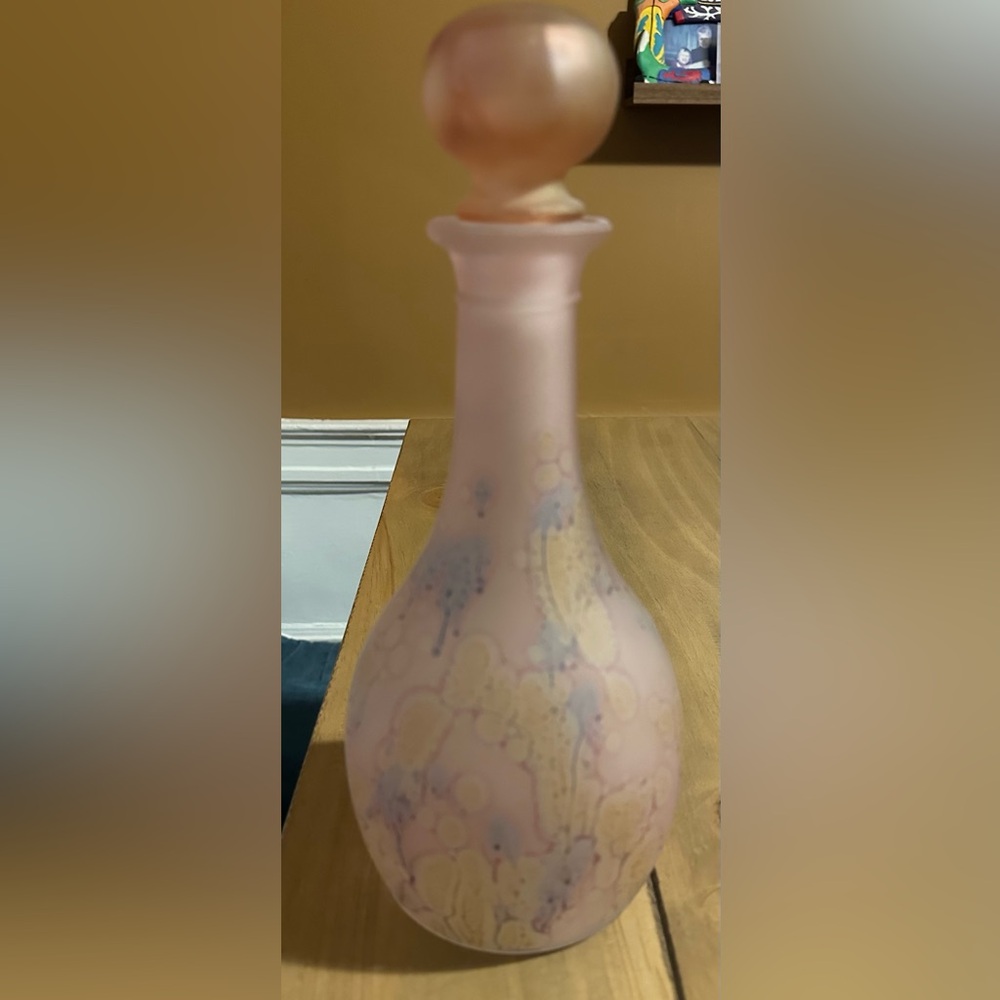 Pink Hebron Israeli Blown Glass Decanter and glassses